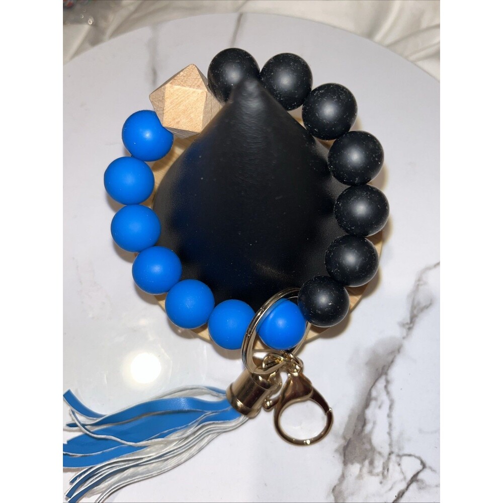 Silicone Beaded Wristlet Keychain Bracelet Tassel Key Ring Holder